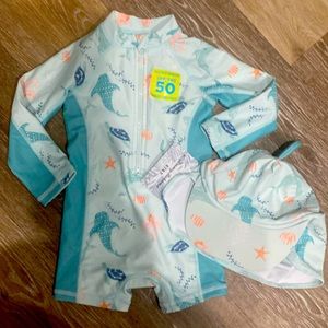 NEW!!! 2pc Tommy Bahama  infant one piece swim suit w/ sun hat